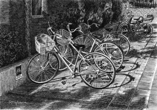 Where Bicycles Rest di Oksana Trofimova, Disegno in vendita su Singulart