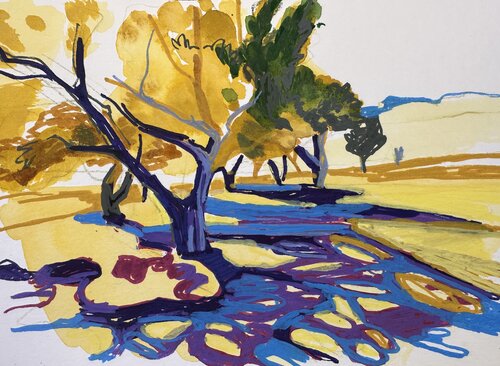 Olivenbäume am Playazo van Gesine Imhof, Schilderij te koop op Singulart