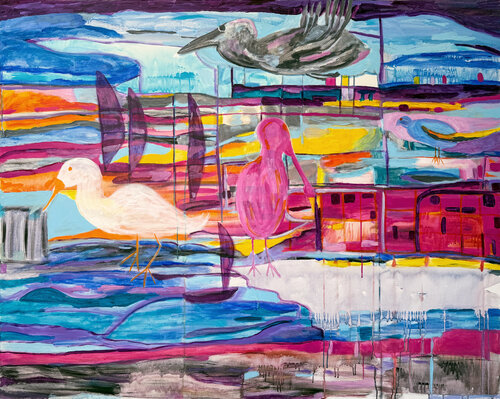 3 Birds 4 Surfboards von Lisa Crane, Malerei kaufen auf Singulart