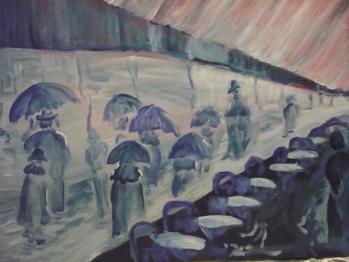 Café parisien , 17 heures, un soir de brume. von Marie France De La Cochetiere, Malerei kaufen auf Singulart