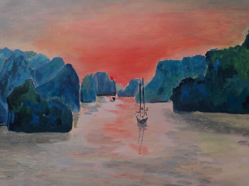 Soirée en Baie d'Halong von Marie France De La Cochetiere, Malerei kaufen auf Singulart