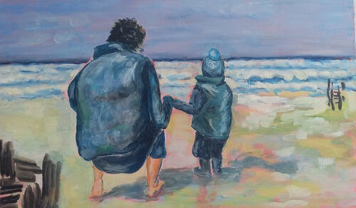 Père et fils by Marie France De La Cochetiere, Painting for Sale on Singulart