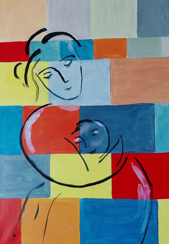 L'amour d'une mére di Marie France De La Cochetiere, Pittura in vendita su Singulart