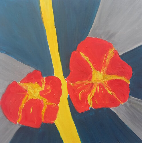 Rayon de soleil, fleures rouges by Marie France De La Cochetiere, 회화 for Sale on Singulart