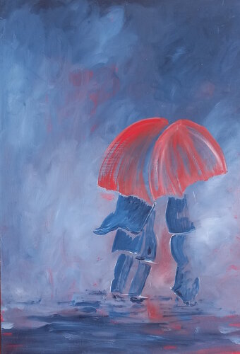 Deux ombres sous l'ondée di Marie France De La Cochetiere, Pittura in vendita su Singulart