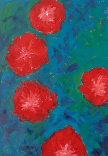 Douce brise sur fleurs rouges di Marie France De La Cochetiere, Pittura in vendita su Singulart