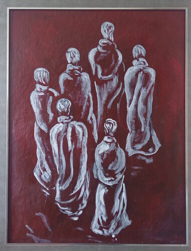 Les moines vont se baigner par Marie France De La Cochetiere, Peinture en vente sur Singulart