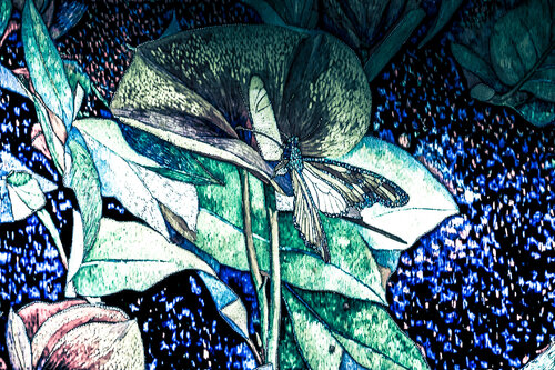 Flower and Butterfly Pointillism von Steven Fogel, Digital kaufen auf Singulart