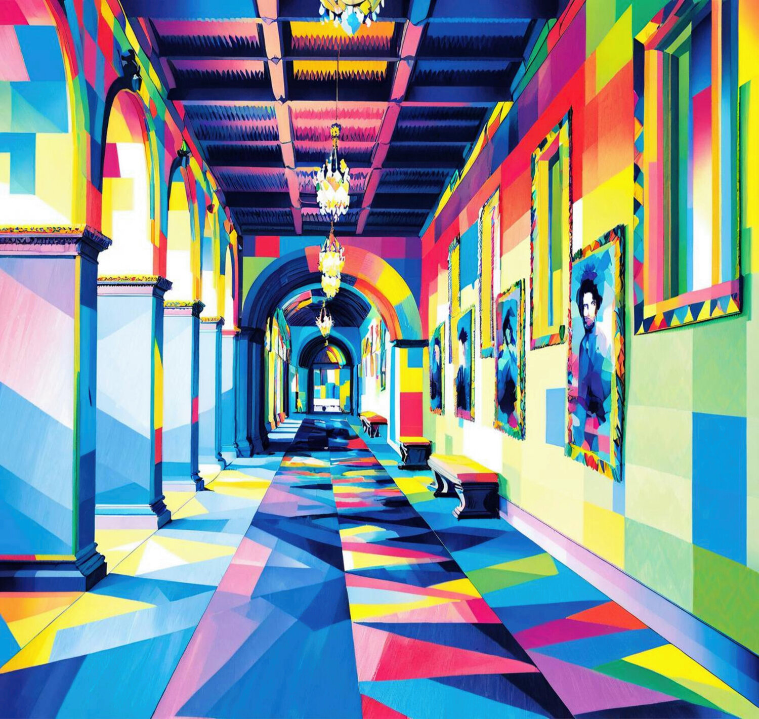 City College Hallway Pop Art Steven Fogel Digital zu verkaufen