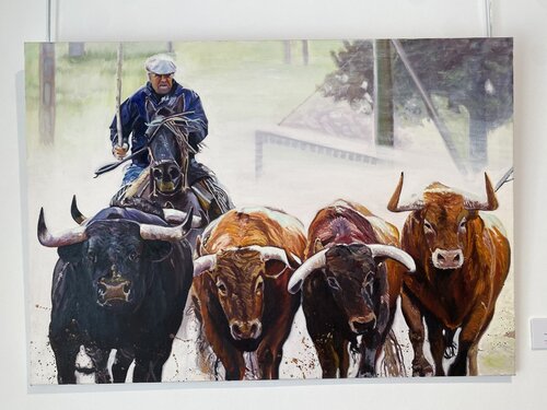 Mayoral con los cabestros by Menchu Marcos, Painting for Sale on Singulart