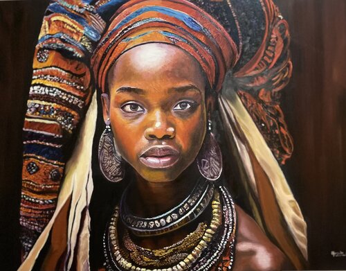 Africana, serie étnica par Menchu Marcos, Peinture en vente sur Singulart