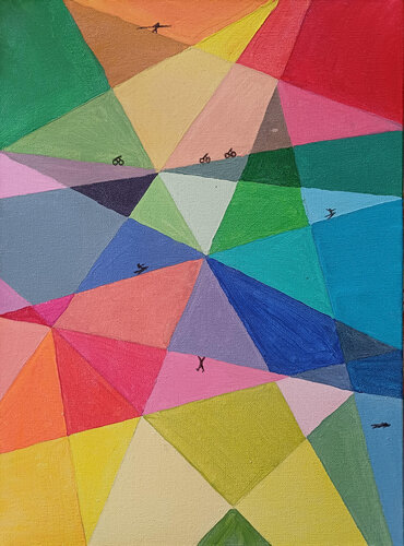 Sporty colour landscape by Margreet Poolman, 油畫 for Sale on Singulart