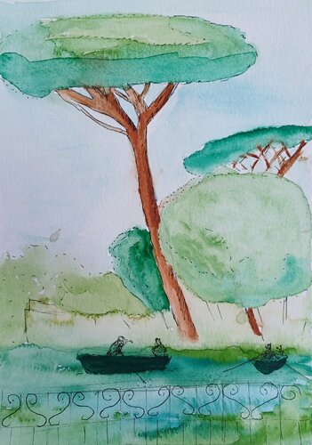 Rowingboats Villa Borghese von Margreet Poolman, Zeichnungen kaufen auf Singulart