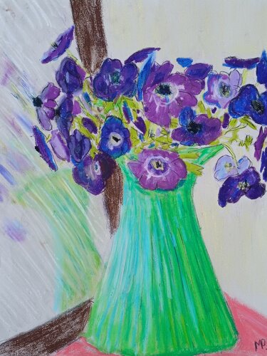 Anemones before mirror by Margreet Poolman, 소묘 for Sale on Singulart