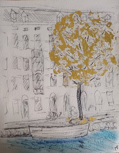 Golden tree in Amsterdam van Margreet Poolman, Tekening te koop op Singulart