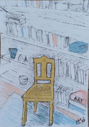 Golden chair par Margreet Poolman, Dessin en vente sur Singulart