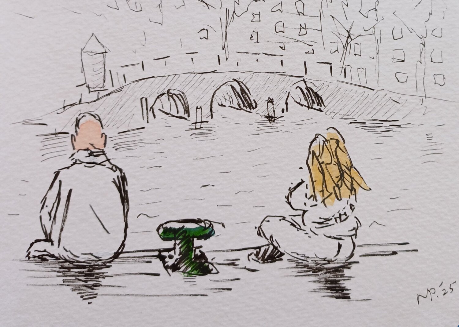 Sitting on the doc of the river Amstel Margreet Poolman Zeichnungen zu verkaufen