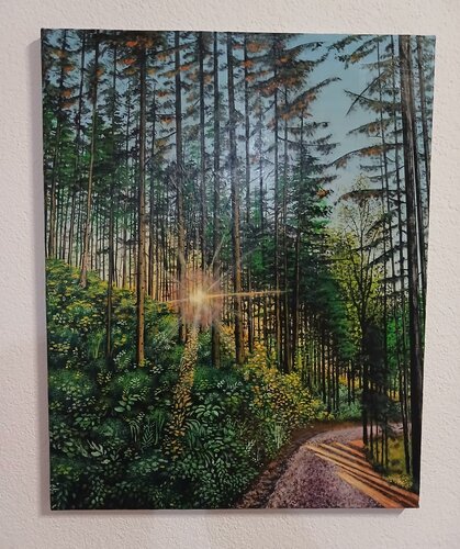Nadelwald bei Sonnenuntergang di Valentin Kern, Pittura in vendita su Singulart