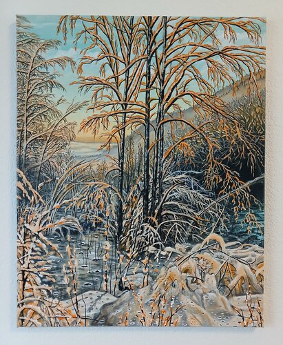 Winterwald bei Abenddämmerung di Valentin Kern, Pittura in vendita su Singulart