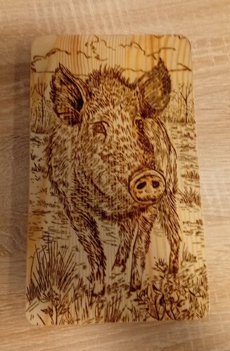 Brandmalerei auf Frühstücksbrett (Wildschwein) by Valentin Kern, 회화 for Sale on Singulart