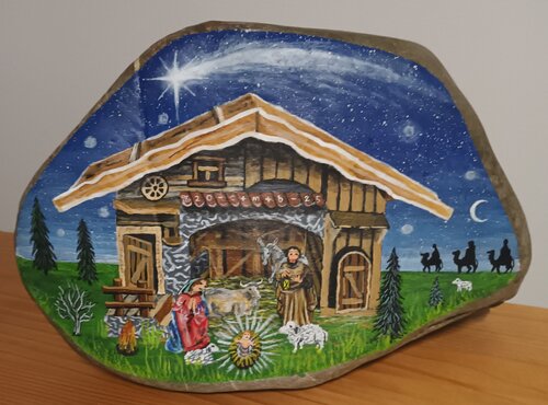 Weihnachtskrippe auf Stein by Valentin Kern, 회화 for Sale on Singulart