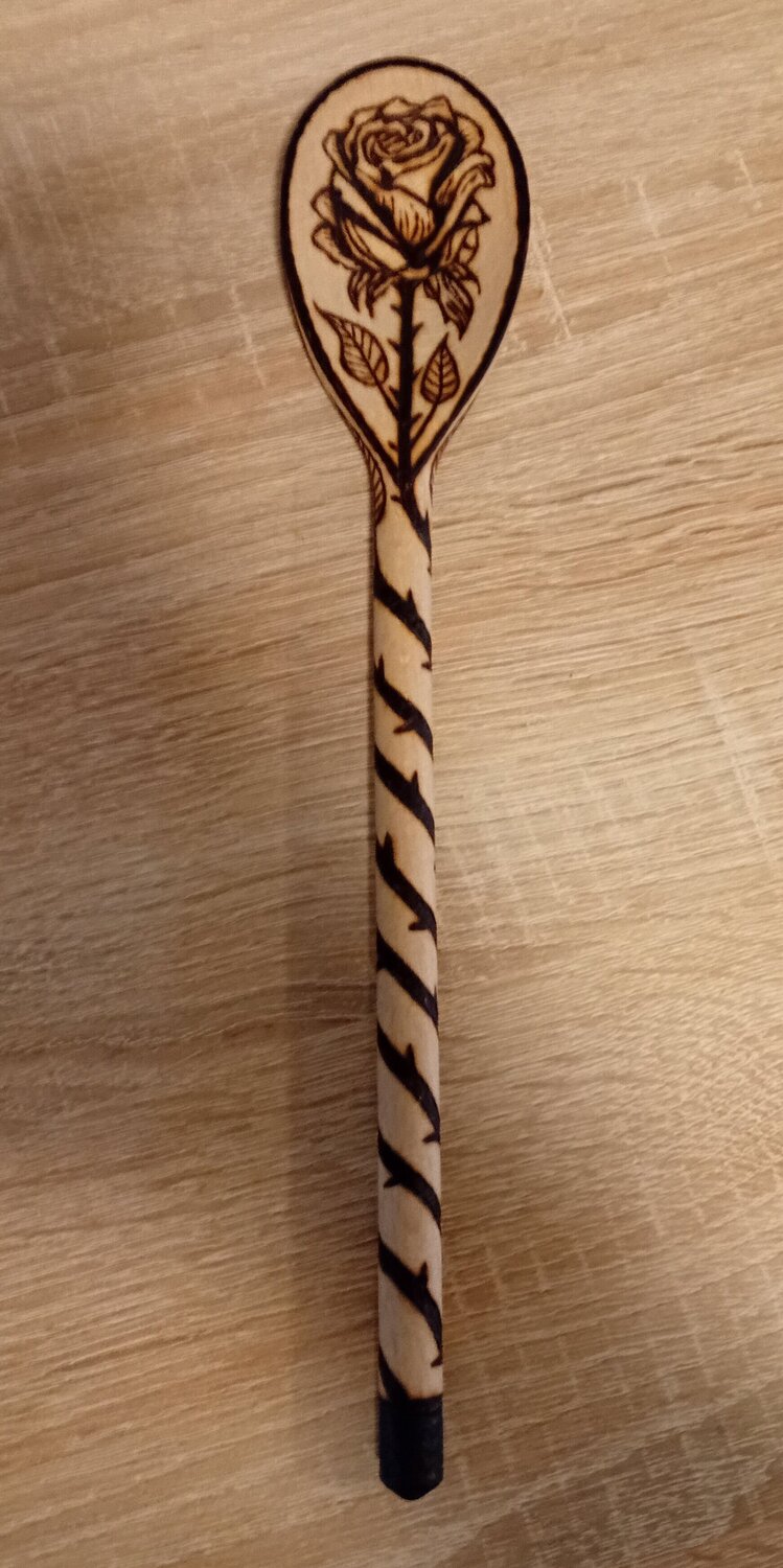 Brandmalerei auf Kochlöffel (Rose) Valentin Kern Originalgemälde zu verkaufen