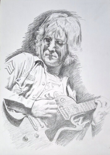 Jon Lennon with guitar. par Jon Hillier, Édition en vente sur Singulart