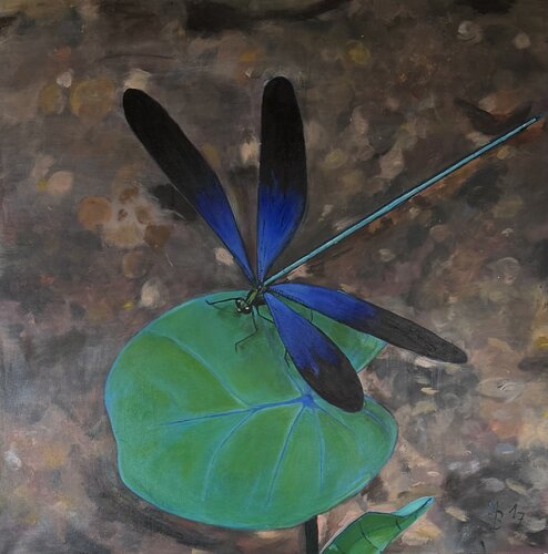 Libelle am Fluss di Marianne Bankmann, Pittura in vendita su Singulart