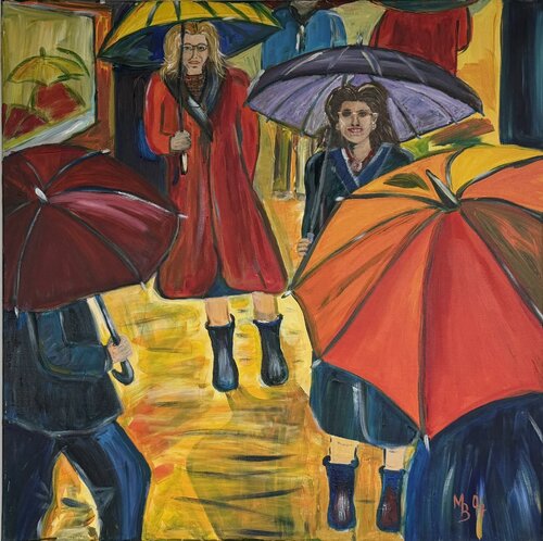 Regenwetter mit Schirm par Marianne Bankmann, Peinture en vente sur Singulart