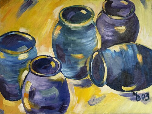 Blaue Tontöpfe par Marianne Bankmann, Peinture en vente sur Singulart