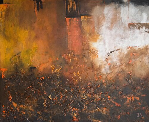 Abstrakt Orange Sonnensturm by Marianne Bankmann, Painting for Sale on Singulart