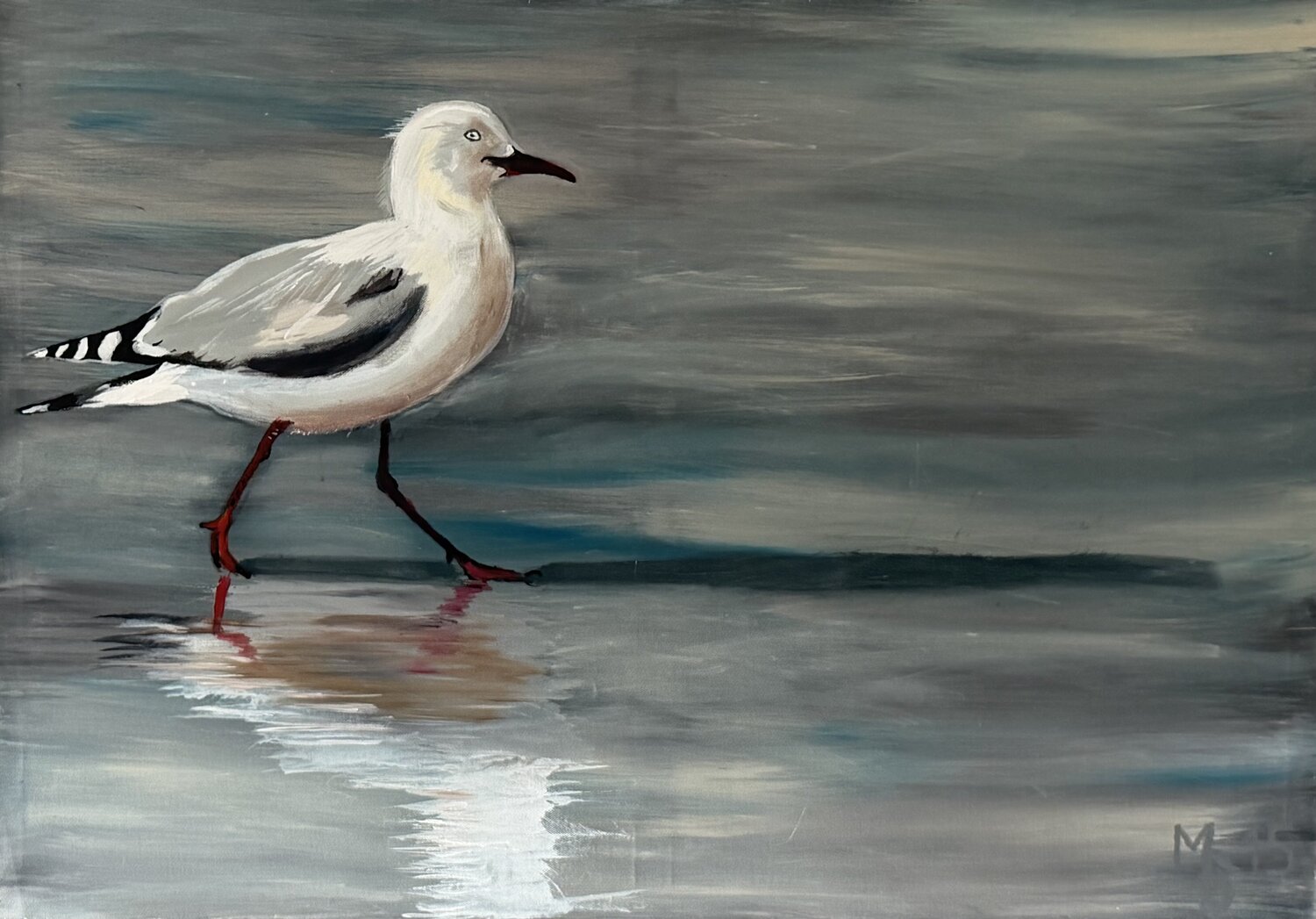 Neuseeländische Möwe am Strand Marianne Bankmann Dipinto originale in vendita