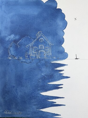 Quiet house at the river side di Luis Llaca, Opera su carta in vendita su Singulart