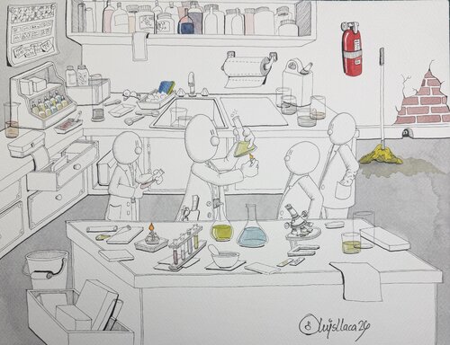 La clase de quimica par Luis Llaca, Œuvre sur papier en vente sur Singulart