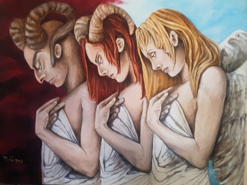 Un po' angelo un po' diavolo van Monica Vecchione, Schilderij te koop op Singulart