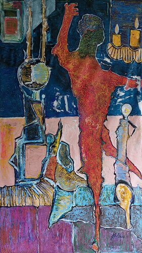 Der Tänzer mit der Maske van Josef Weidner, Schilderij te koop op Singulart