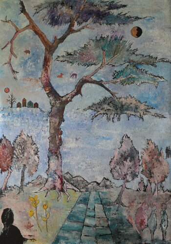 Auf der Suche nach dem blauen Haus di Josef Weidner, Pittura in vendita su Singulart