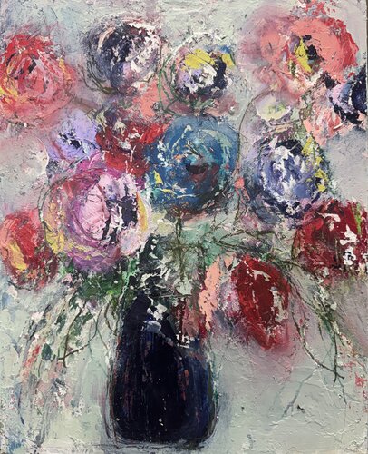 Misty Flower Vase van Betsey Ervin Art, Schilderij te koop op Singulart