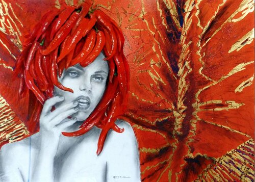 VIBRAZIONI GOLOSE: PEPERONCINO van Oria Strobino, Schilderij te koop op Singulart