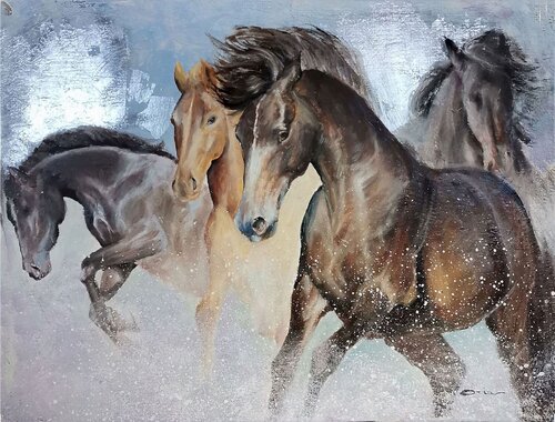 CAVALLI NELL' ACQUA di Oria Strobino, Pittura in vendita su Singulart