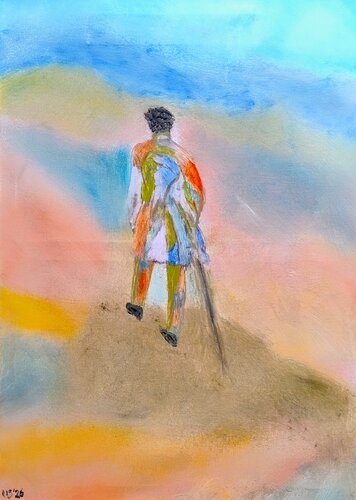 Wanderer im Farbenmeer - Hommage an den "Wanderer über dem Nebelmeer" von Caspar David Friedrich von Uwe Stark, Malerei kaufen auf Singulart