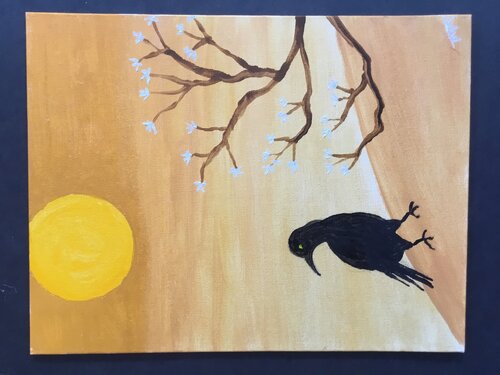 Crow with Cherry Blossoms by Thomas Morris, Painting for Sale on Singulart