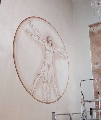 Hand-painted rendition of the Vitruvian Man, private residence, Malta par Damian Ebejer, Peinture en vente sur Singulart