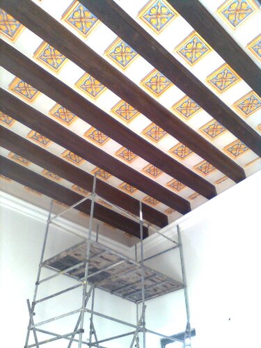 Hand-painted between the beams in a palazzo in Malta par Damian Ebejer, Peinture en vente sur Singulart