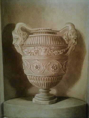 Trompe l'oeil elaborate urn and cove par Damian Ebejer, Peinture en vente sur Singulart