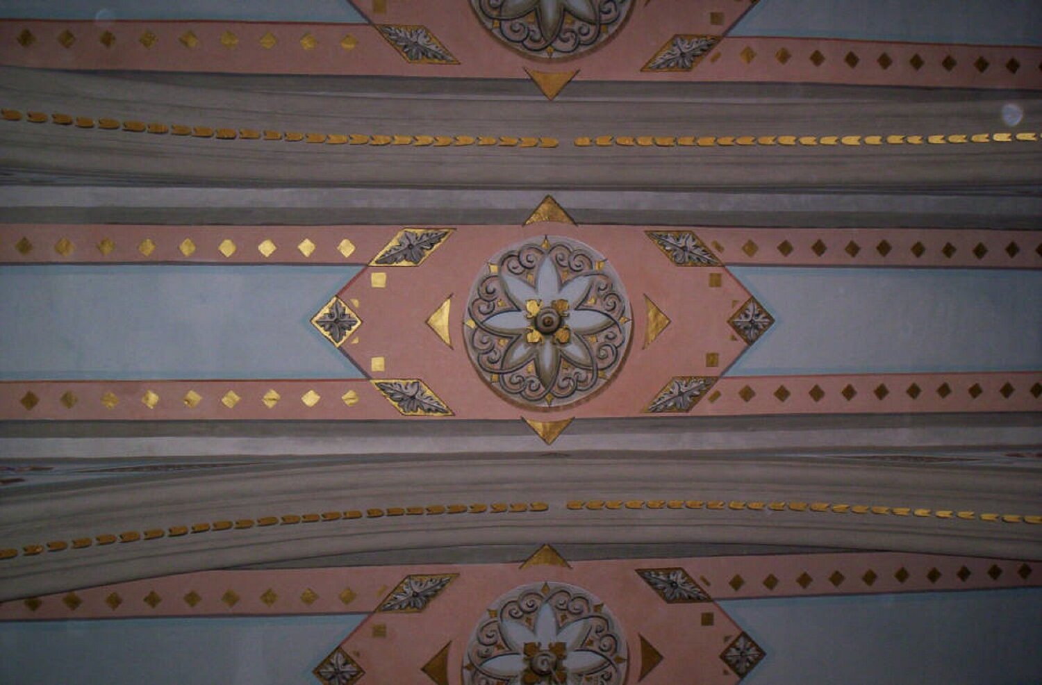 Hand-painted ceiling with rounded beams; Mdina, Malta. Damian Ebejer