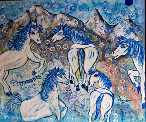 CAVALLINI BLU DI UNA DIMENSIONE PARALLELA di Franca Fabrizio, Pittura in vendita su Singulart
