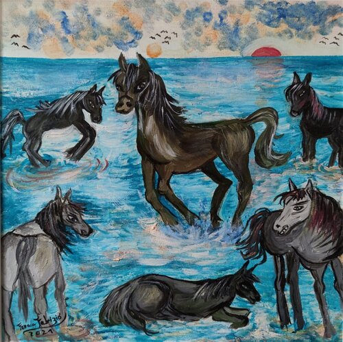 Cavallini in mare di Franca Fabrizio, Pittura in vendita su Singulart