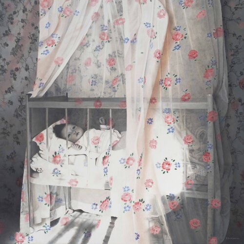Self Portrait With Floral Dress von Rosemary Sloot, Malerei kaufen auf Singulart