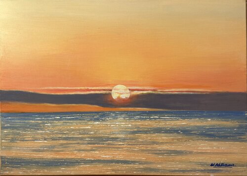 Sunset over Cala Tarida, Ibiza van Wendy Williams, Schilderij te koop op Singulart